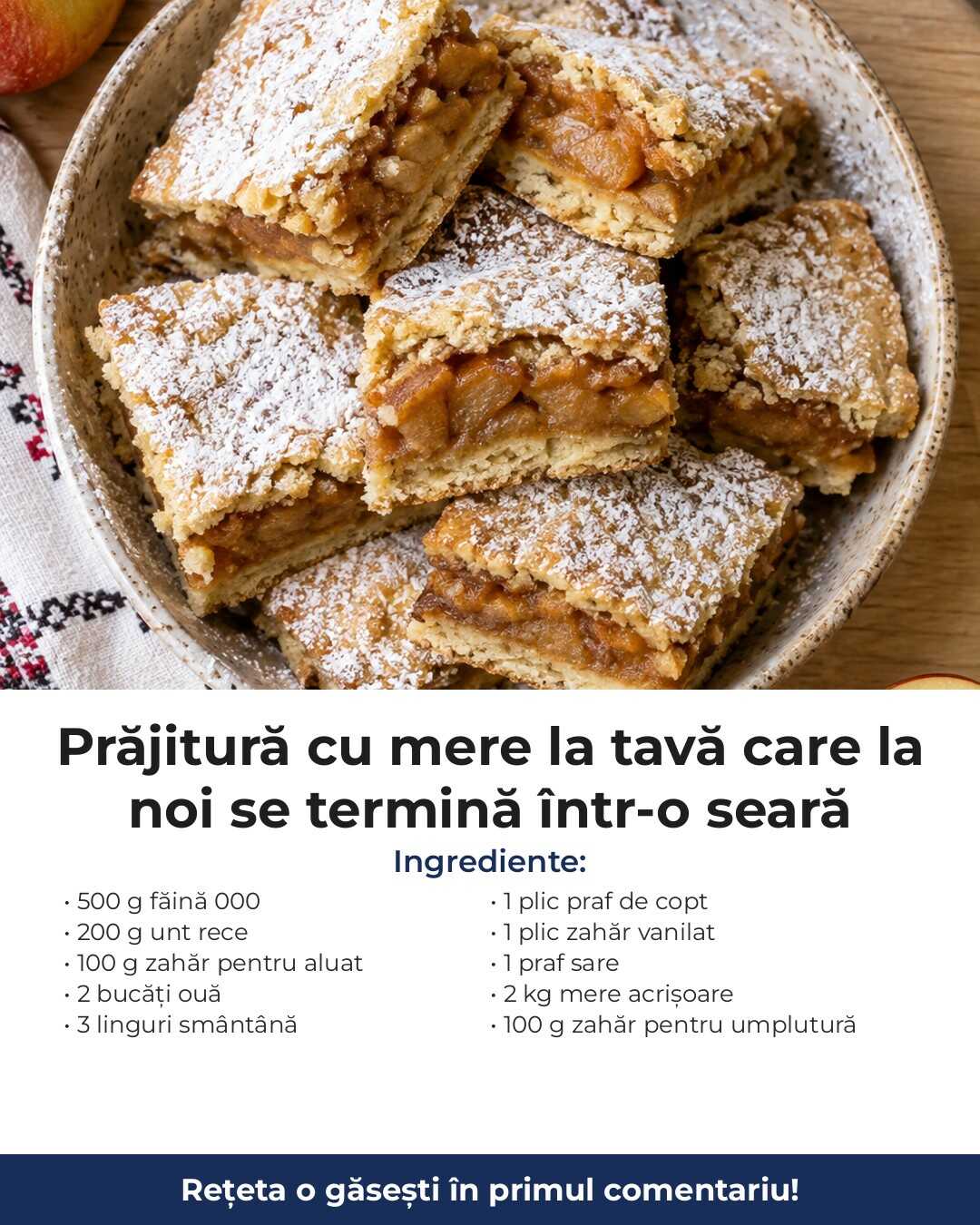 Prăjitură cu mere la tavă care la noi se termină într-o seară