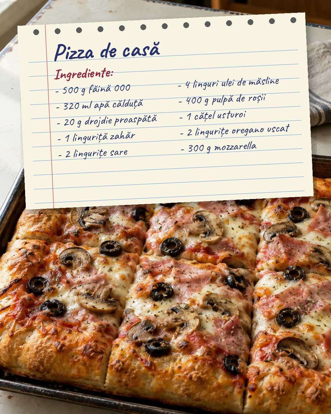 Pizza de casă cu blat pufos, sâmbăta seara la noi nu lipsește
