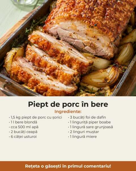 Piept de porc fiert în bere și rumenit la cuptor, rețeta soțului meu
