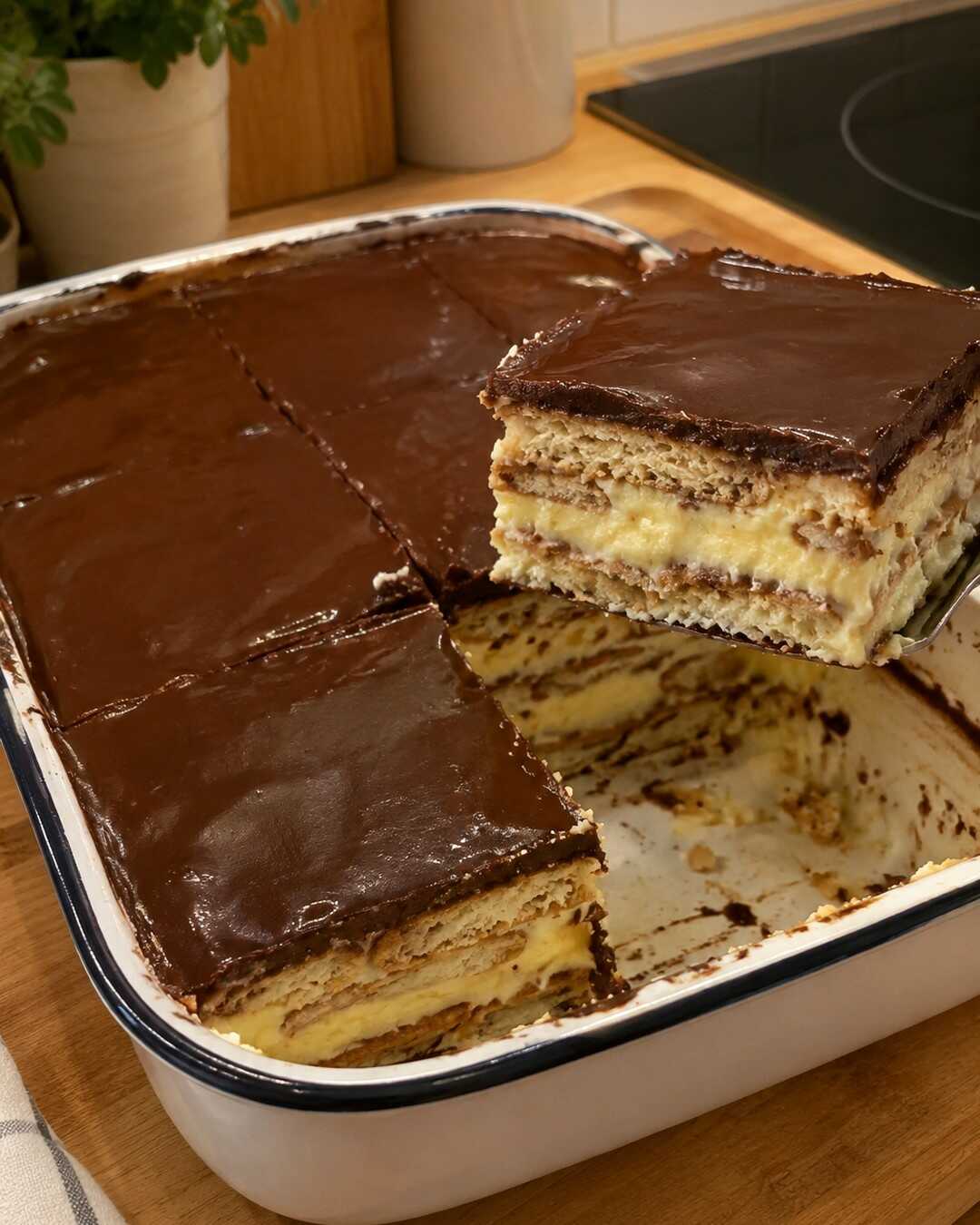 Tort de biscuiți fără coacere cu cremă de vanilie, ca la mama