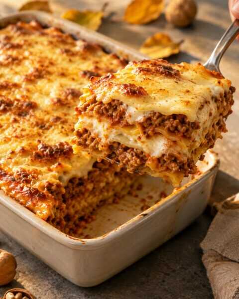 Lasagna cu carne tocată și sos bechamel, tava pe care o fac duminica