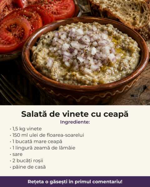 Salată de vinete cu ceapă, cu gust de fum ca la bunica la țară