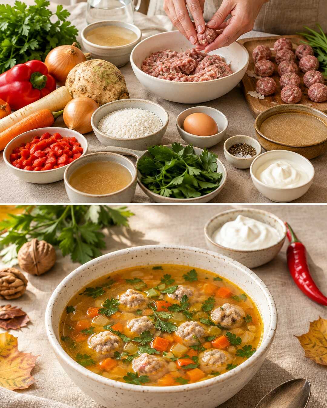 Ciorbă de perișoare acrită cu borș, preferata nepoților mei